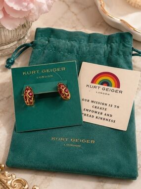 Kurt Geiger Gold Hoop Earrings with Pink Gem Accents